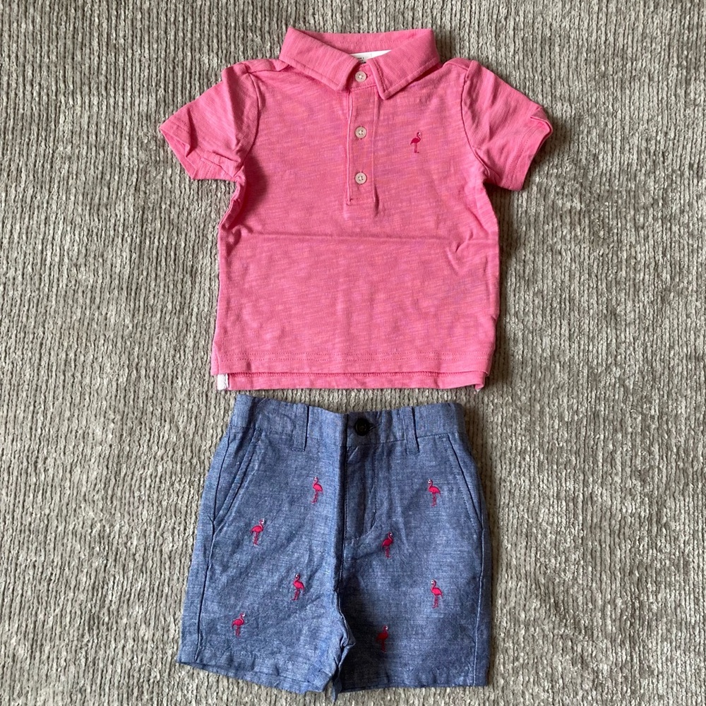 Janie And Jack Flamingo Polo Shirt‎ & Shorts Set 12-18 Months NWT